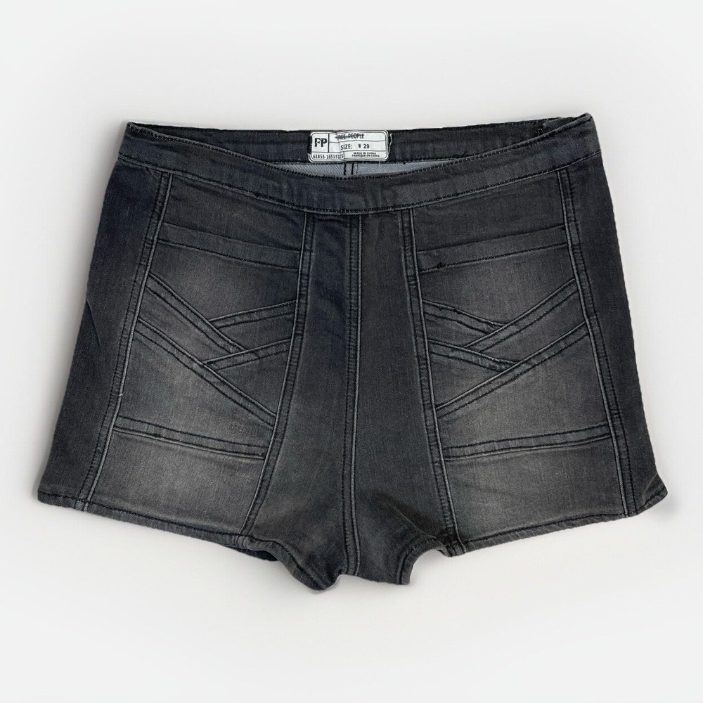 Free People Size 29 Radar Love Black Denim High Rise Jean Booty Shorts